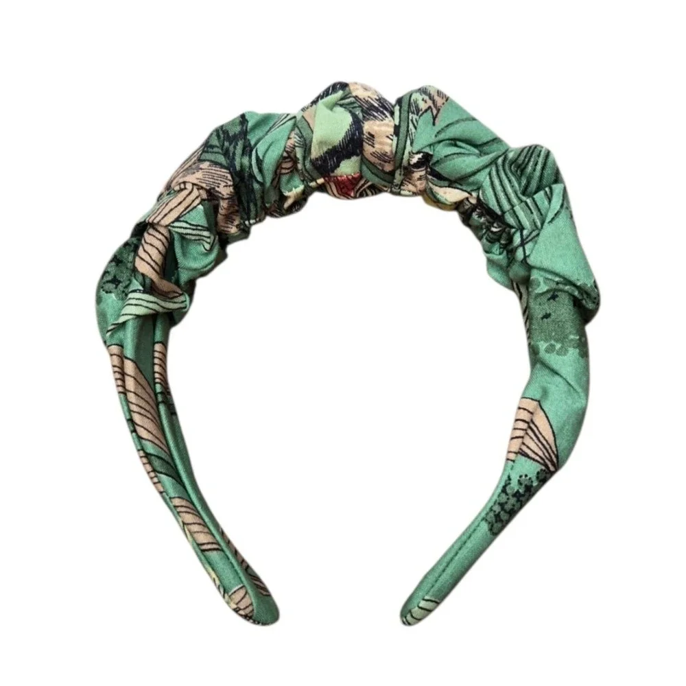 Fly By Night NYC Illustrated Garden Classic Crown Knotted Headband Green Whimsy